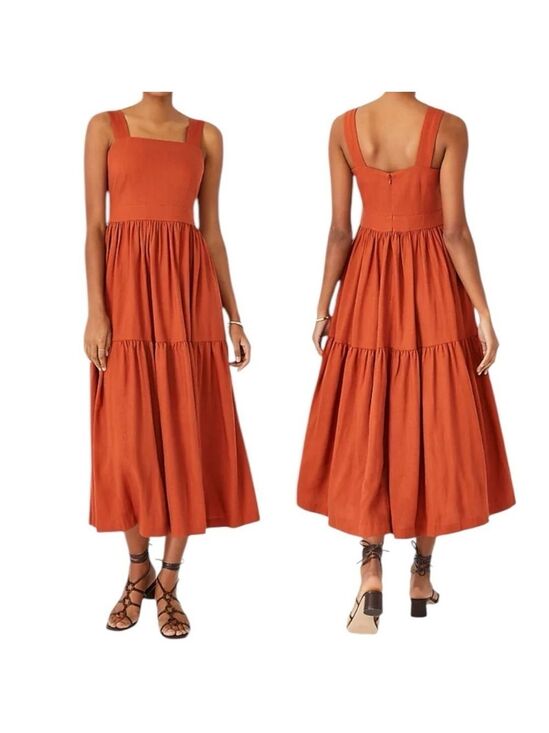 Ann Taylor Dresses & Skirts - Ann Taylor Square Neck Midi Tiered Linen Blend Dress Sleeveless Summer Sz 12